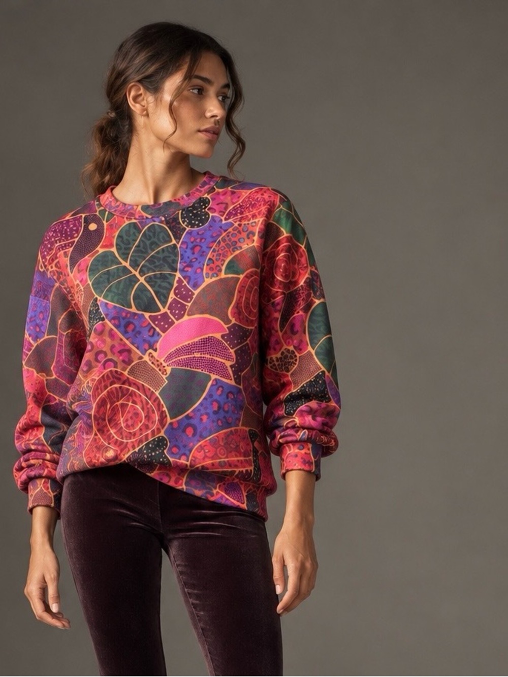 FARM Rio Abstract Botanical Oversized Dolman Sweatshirt Pullover Size M